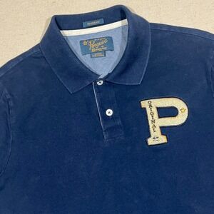 Original‎ Penguin Mens Medium Polo Shirt Classic Fit Blue Chenille Patch Logo